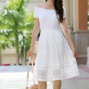 H&M White Midi High Waist Skirt